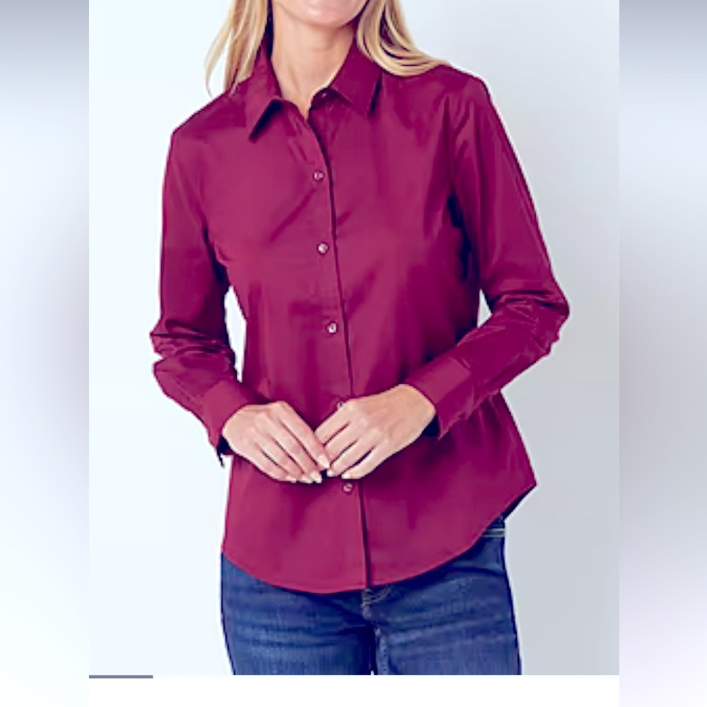 LAUREN RALPH LAUREN Womens burgundy Long Sleeve, Button Front Blouse